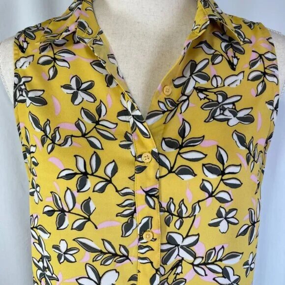 Banana Republic Yellow Floral Blouse Sleeveless Lightweight Size SP - Picture 5 of 14